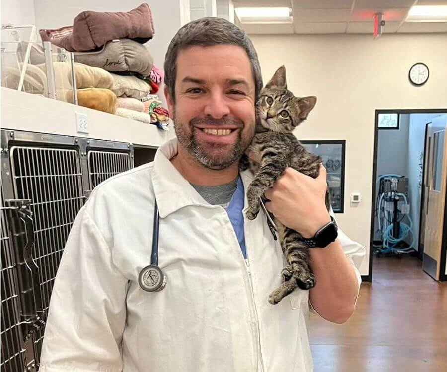 Dr. Mason holding a kitten