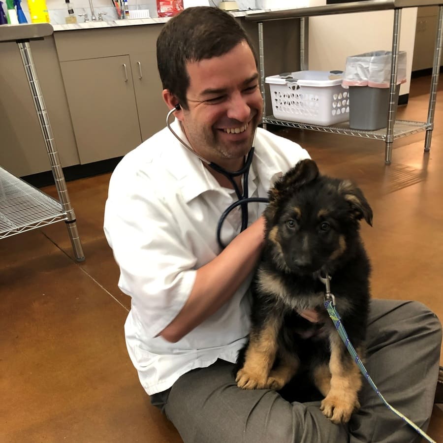 Dr. Jeffrey Mason with a dog Dr. Jeffrey Mason with a dog